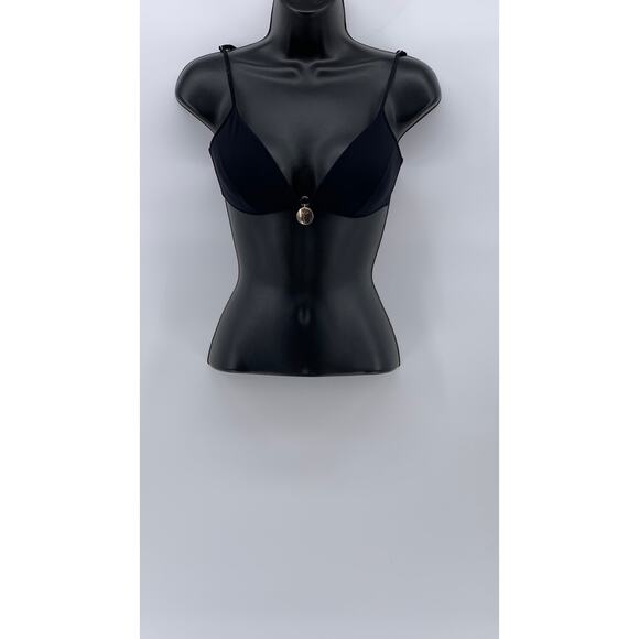 PAIN DE SUCRE Women's Black V-Neck Spaghetti Strap Padded Bikini Top SZ 34B - Picture 1 of 9